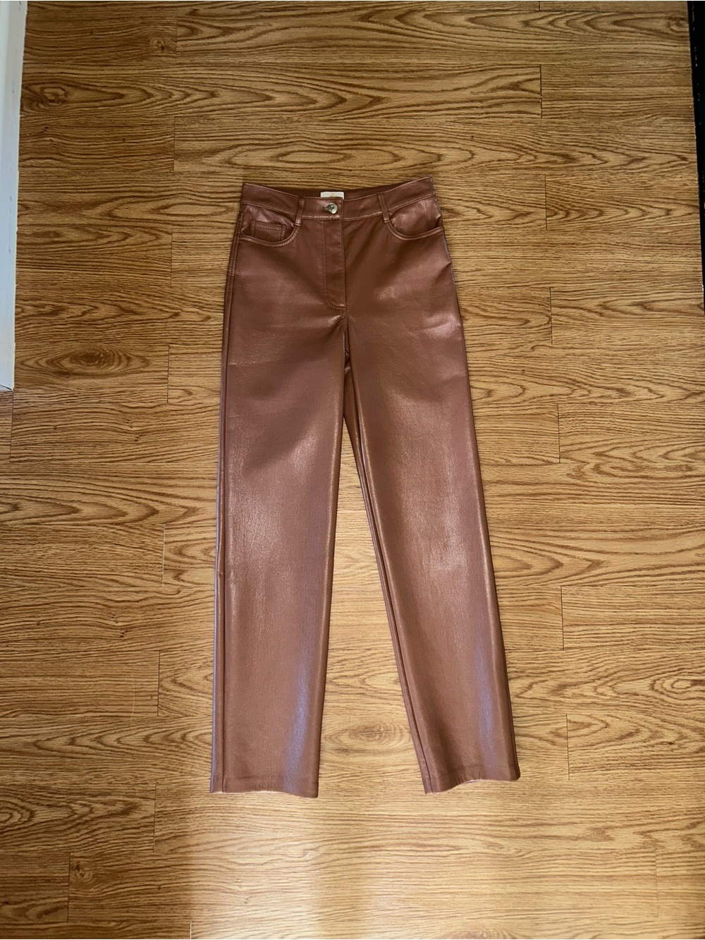 Aritzia Straight-Leg Faux Leather Jeans in Brown
